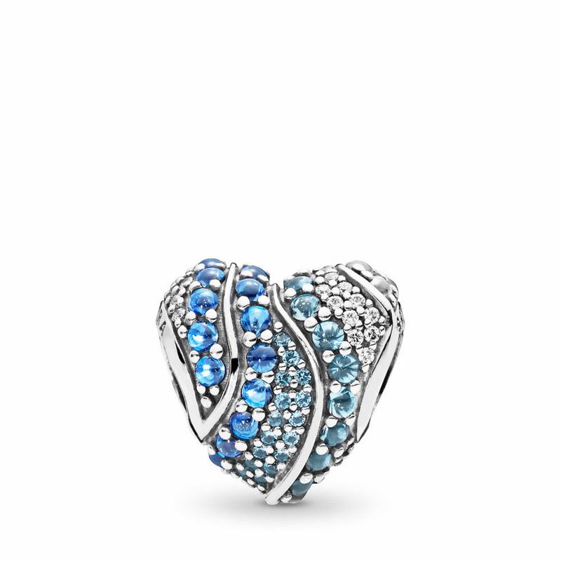 Pandora Aqua Heart Charm Ireland - Sterling Silver/Blue/Mixed Stones/Cubic Zirconia/Crystal - 127036